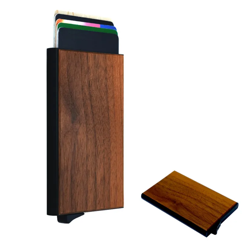 

Wooden Minimalist Wallets for Men with Slim Pop up Card Holder Wood RFID Minimalist Wallet