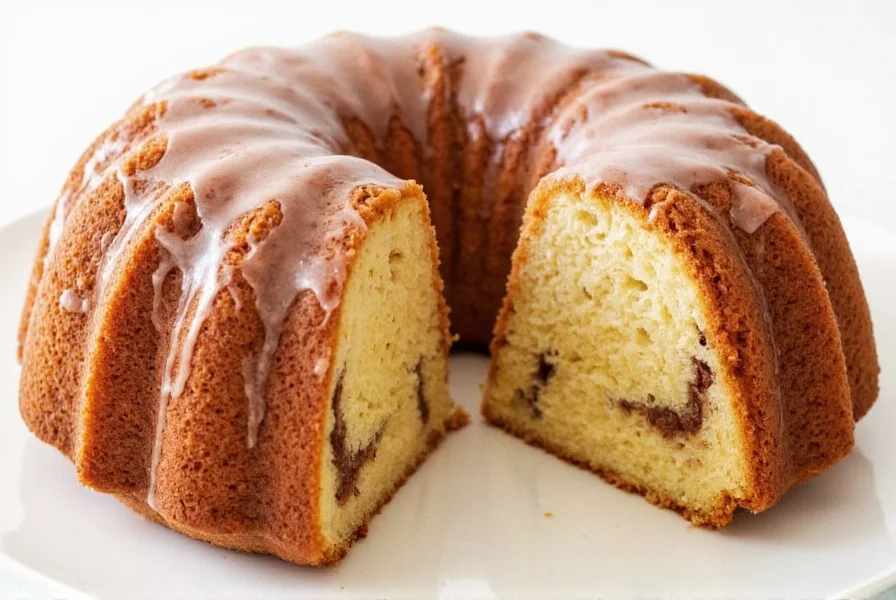 Perfectly baked cinnamon swirl cake showing distinct spiral pattern on golden brown crust