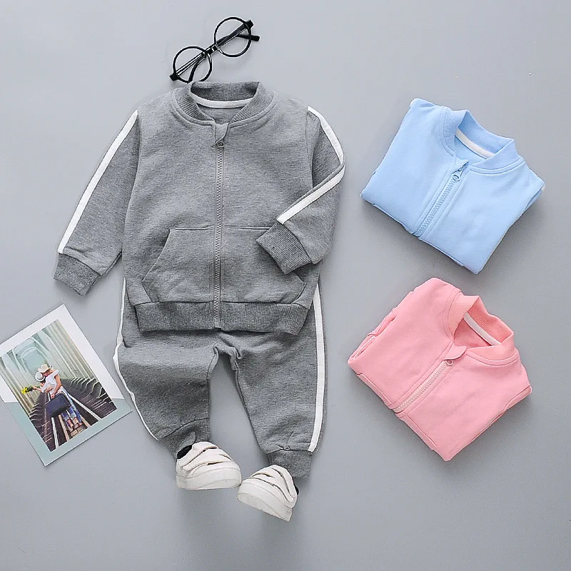 

Childrens Clothing Baby Boys Girls Sports Suit 2021 Autumn New Pure Color Long Sleeves Coat +Sports Pants 2Pcs Outfits Set