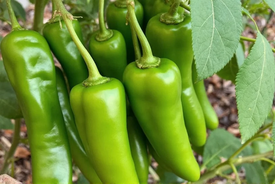 Serrano pepper plant showing peppers at various stages of ripeness