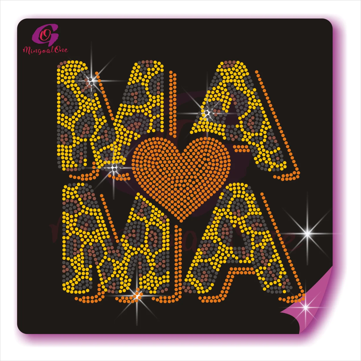 

Bright Color MAMA Heart Hotfix Rhinestone Transfer Custom Rhinestone Iron On Motif Heat Transfer Designs, Select from color chart