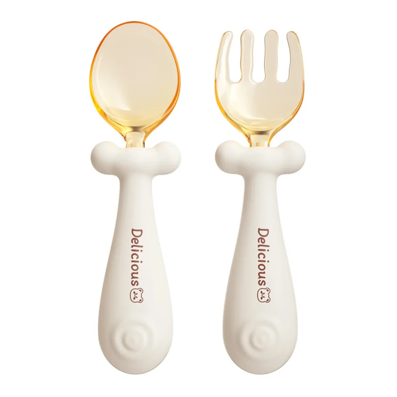 

Eco Friendly Food Grade Silicone BPA Free Baby Cutlery Feeding Spoon For Training Anti-skid Handle Baby Training Dinning Set