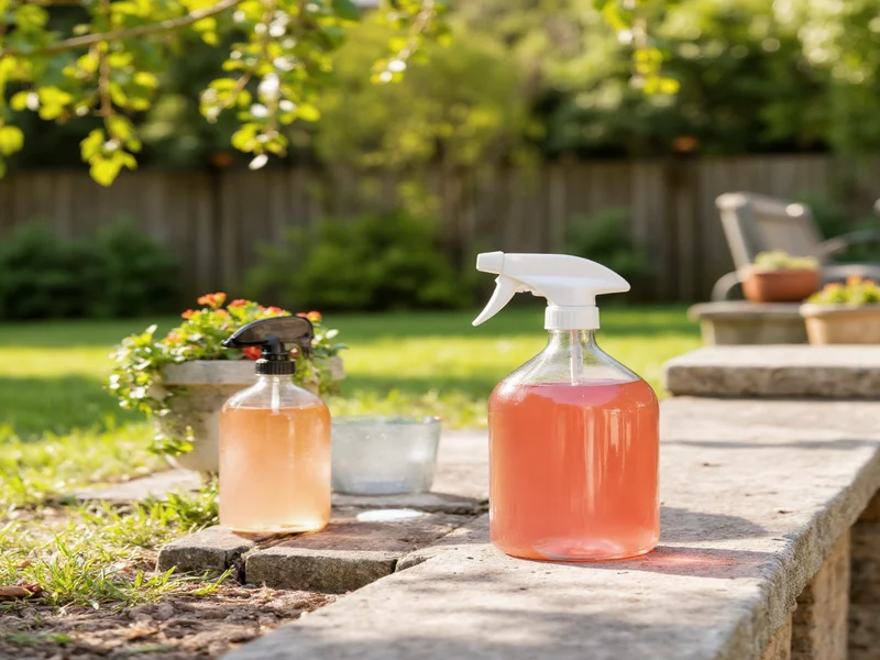 Homemade ant killer solution in spray bottle for patio