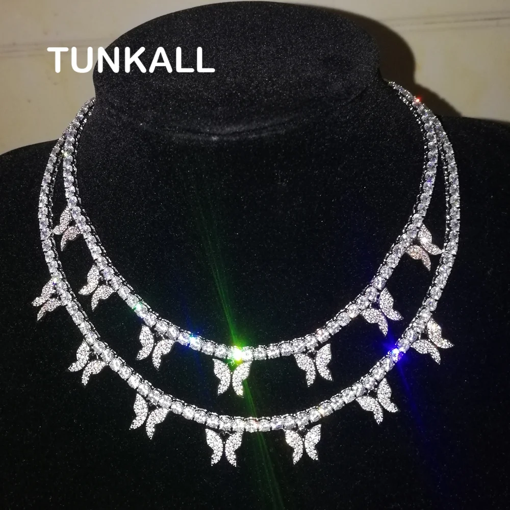 

BC109 7 Butterfly 4mm 16" 18"Tennis Chain Brass Micro pave with CZ Bling Bling Mens Necklace Rock Jewelry