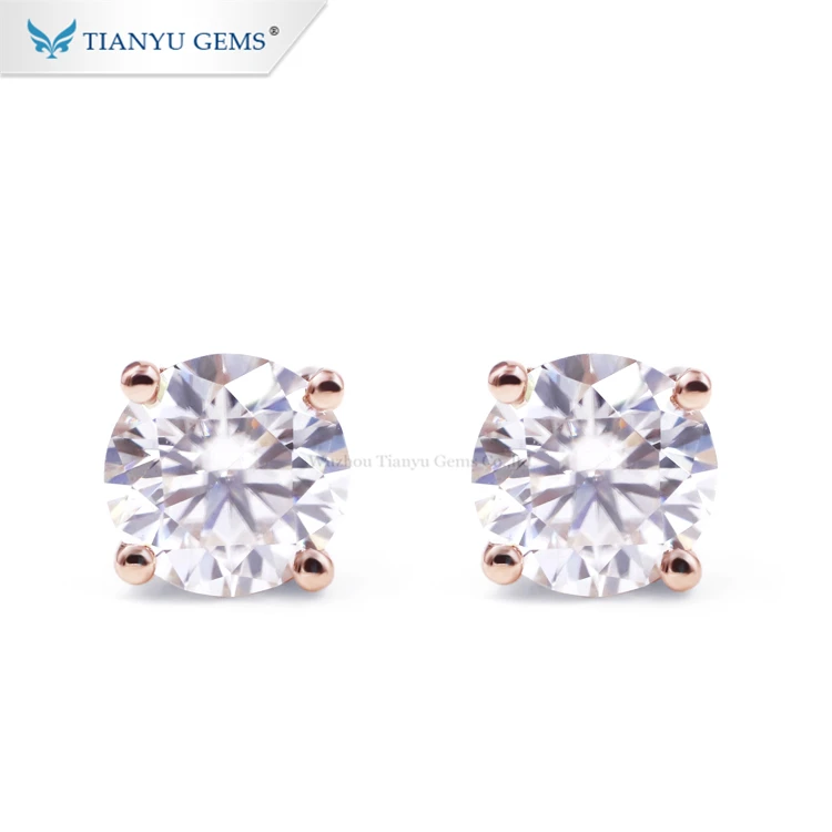 

Wholesale stock basket moissanite studs earrings 1ctw Round H&A DEF moissanite 14k white gold rose gold earrings