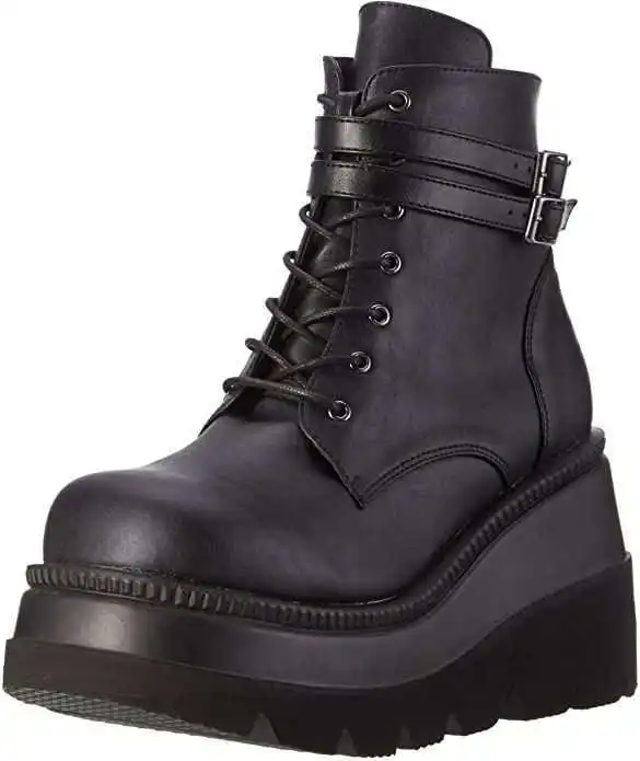 

Dropshipping Trendy Ladies Wedge Boots Solid Color Round Head Waterproof Platform Cross Strap Belt Buckle Women Boots 2021