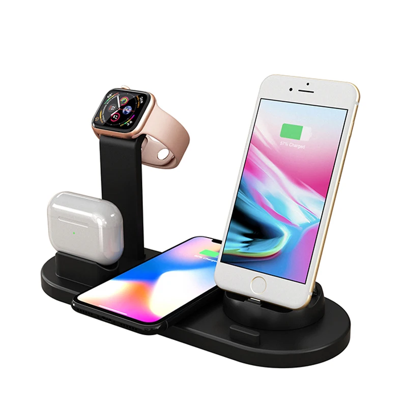 

2021Amazon best sell 3 in 1 wireless charger station built in folder watch charger for phones earphone wireless phone charger, Black white