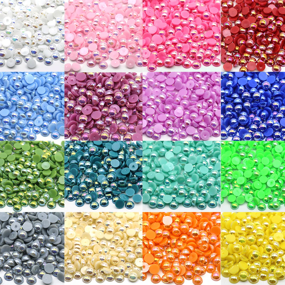 

XULIN Wholesale ABS Craft Pearl AB Color 1.5-16mm plastic flat back abs Half Round pearls bead For Craft, 113 kinds color choose