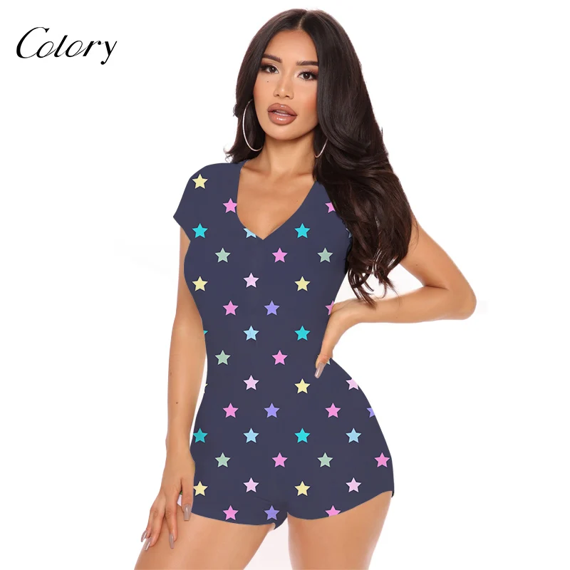 

Colory And Long Sleeve Onesie Custom Adult Women Short Pajamas, Picture shows