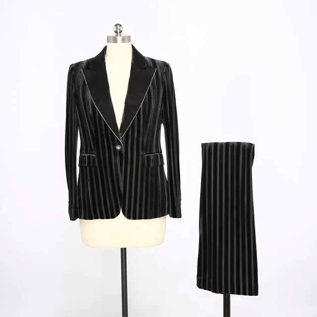 

The latest v-neck long-sleeved casual suit striped suit high-end office suit, Black,blue