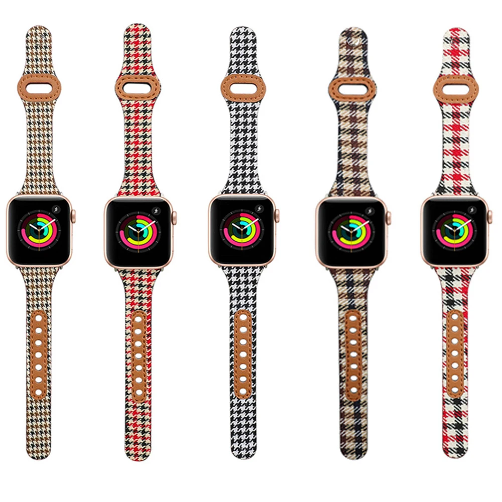 

Waterproof Swallow Gird Pattern Replacement Genuine Cowhide Leather Band For Apple Watch Strap Series SE 6 5 4 3 2 1