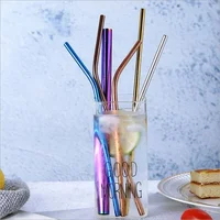 

Reusable metal straw 5 pcs drinking straw sets 304 straight bent stainless steel straw with brush bag pack