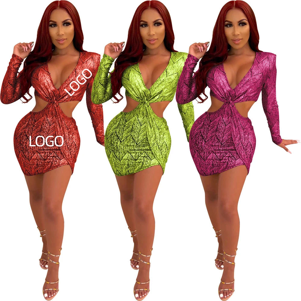 

2021 New Arrivarl Woman Clothing Fashion V Neck Bodycon Long Sleeve Dress