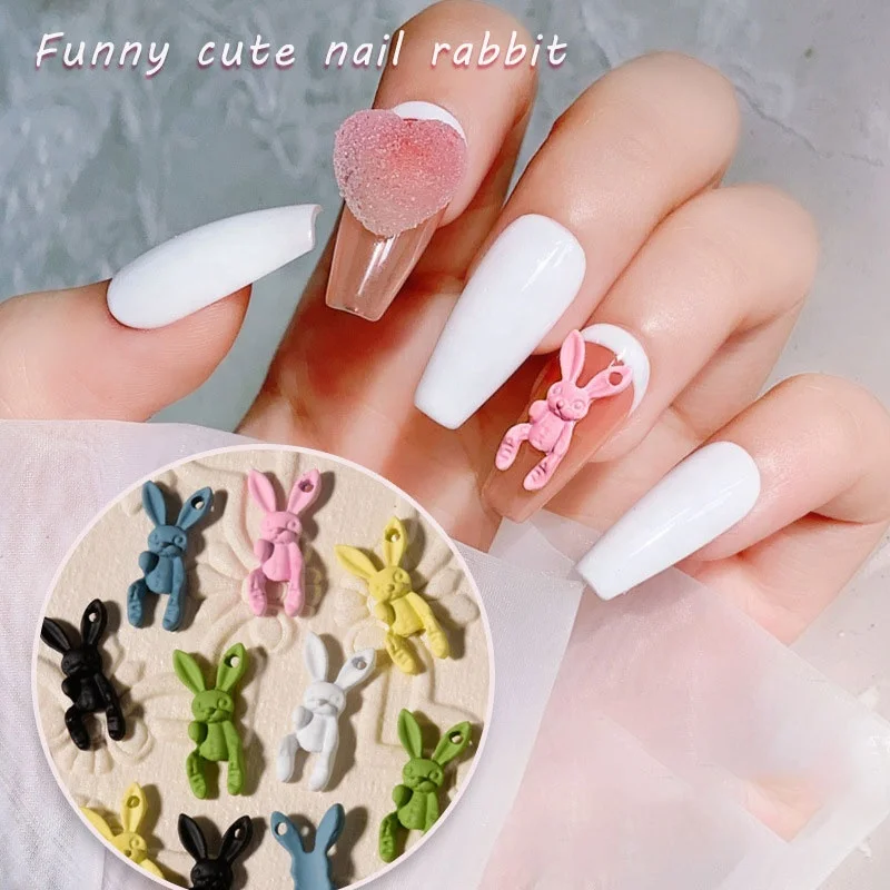 

Paso Sico 2pcs/bag Summer Cute Metal Rabbit Nails Decoration Funny Matte 3D Nail Art Charms for DIY Nail Designs