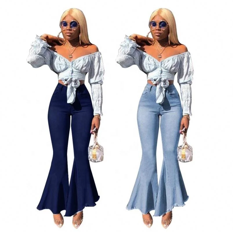 

new arrival women fashion high waist stretch flare leg denim jeans