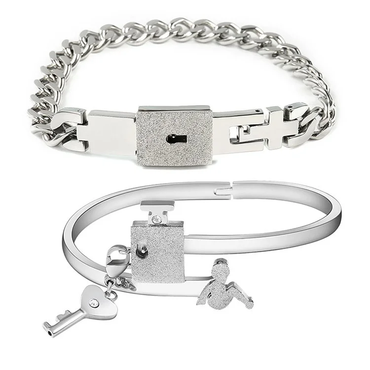Romantic Jewelry Couple Heart Key Locks Men Stainless Steel Charms Bracelet