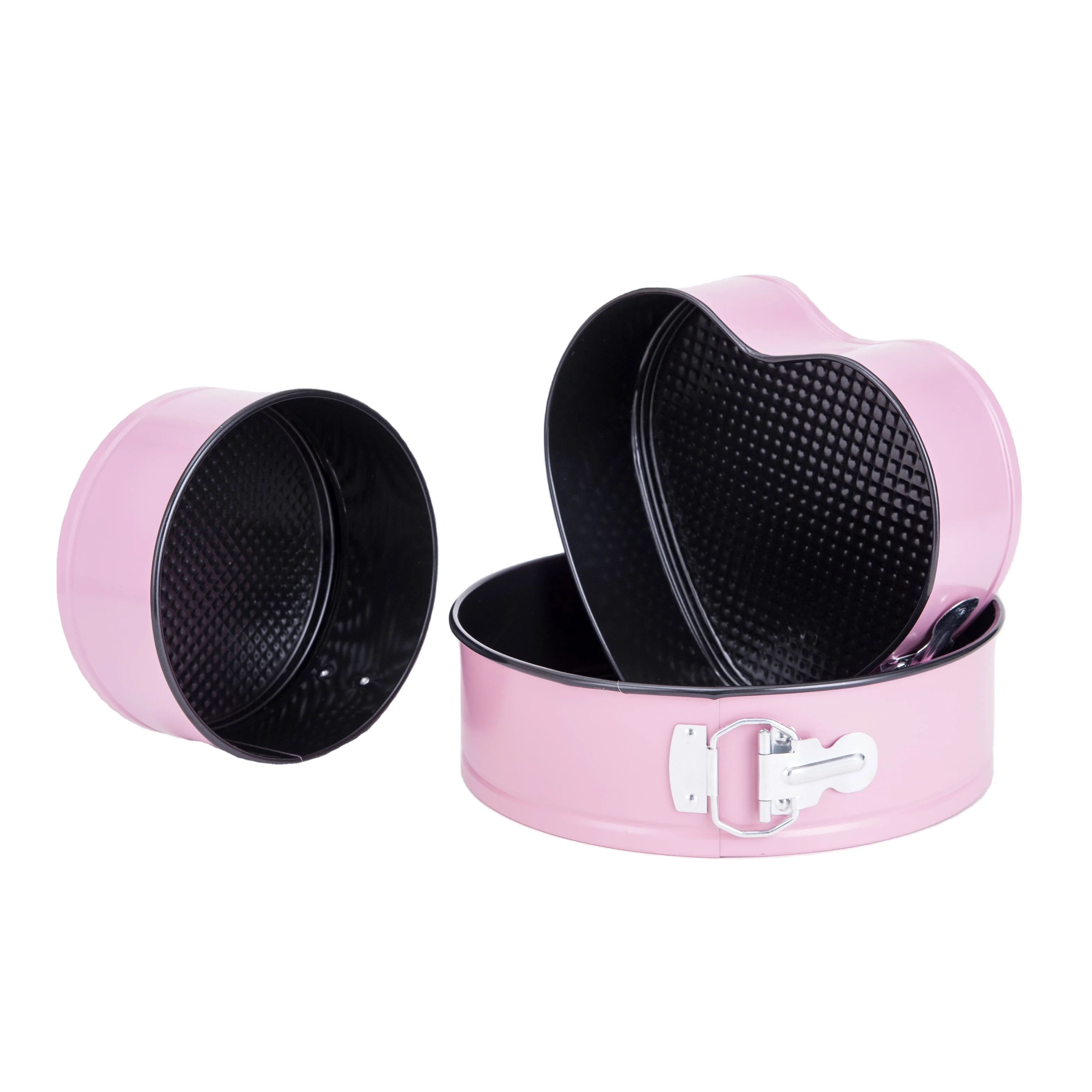 

Pink Non Stick Round Heart Shape Carbon Steel Bakeware Set