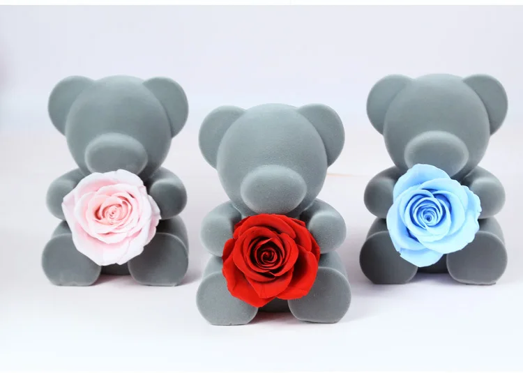 New Products Preserved Flower Rose Bear Teddy Bear With Preserved Fresh Eternal Rose Flower T