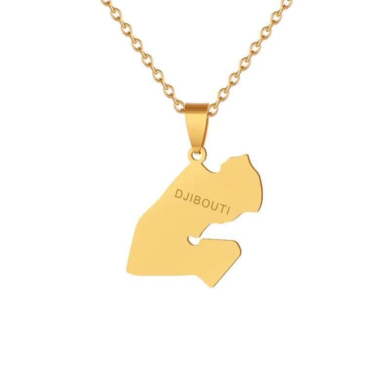 

Africa Republic of Djibouti Map Shaped Stainless Steel Couple Necklace Jewelry, As pic