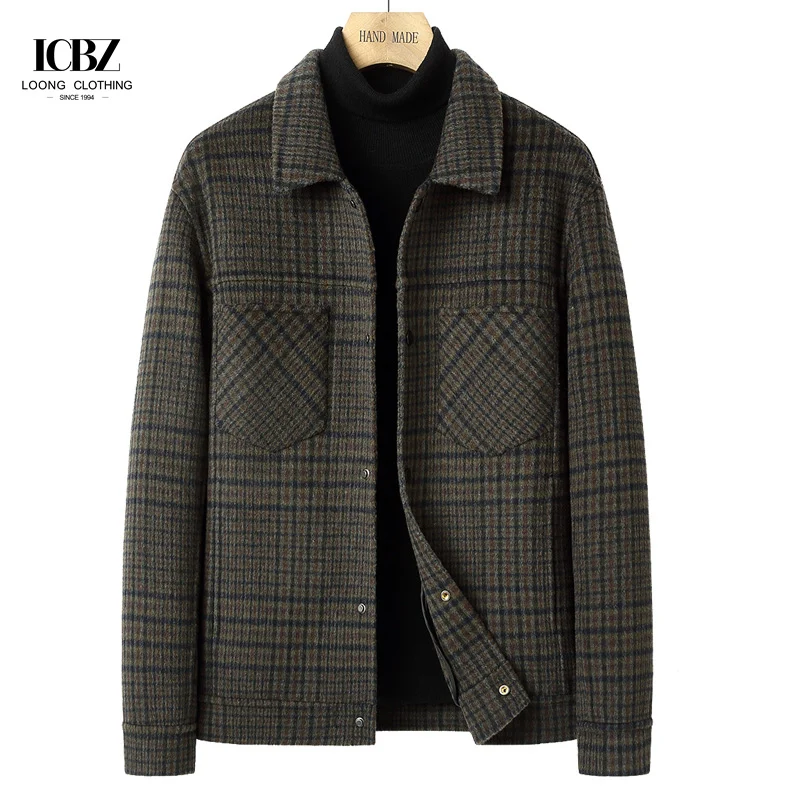 Double Faced Wool Short Lapel Slim Fit Plaid Jacket