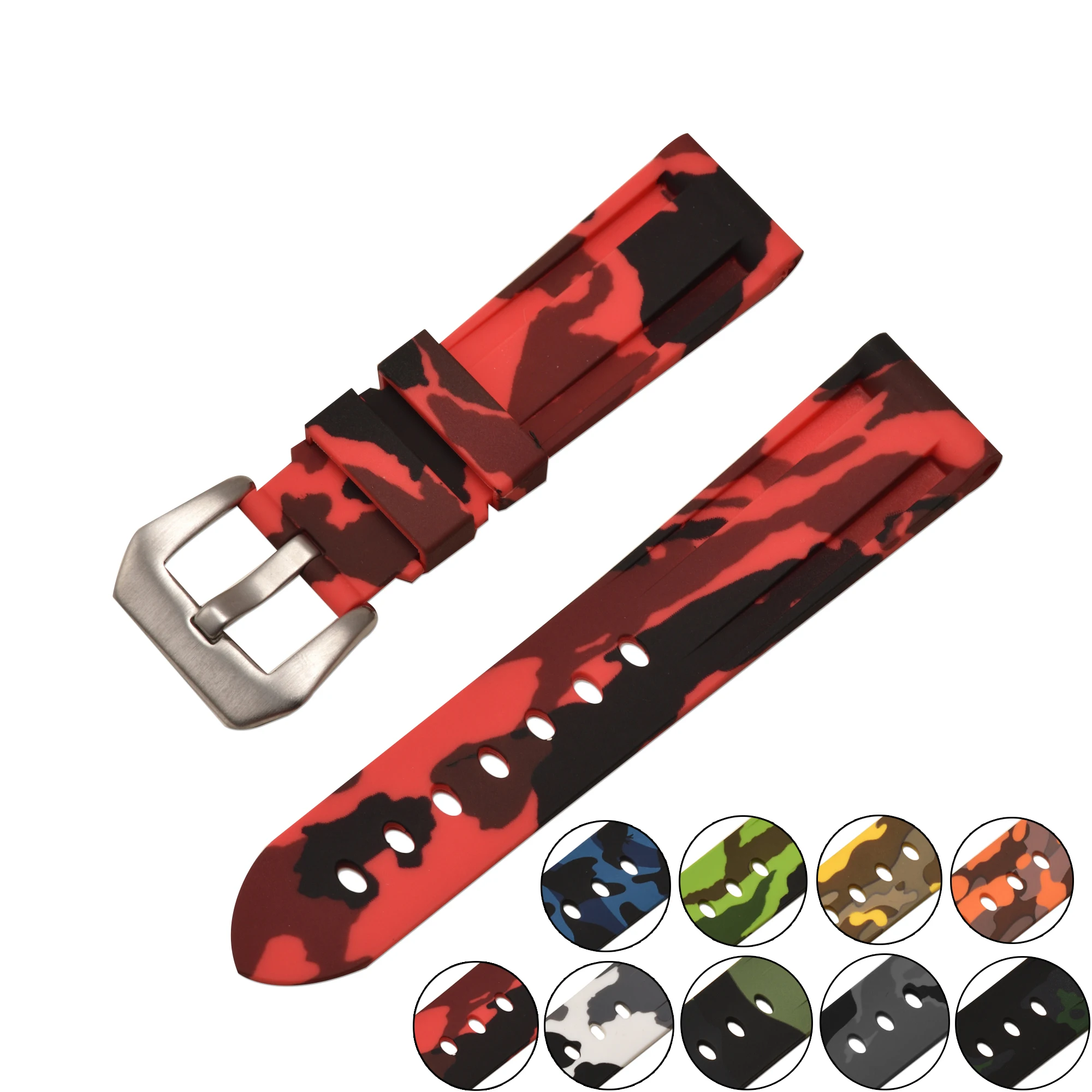 

EACHE Camouflage Watch Strap Rubber For Man Watches 20mm 22mm 24mm Silver Buckle In Stock, As pictures