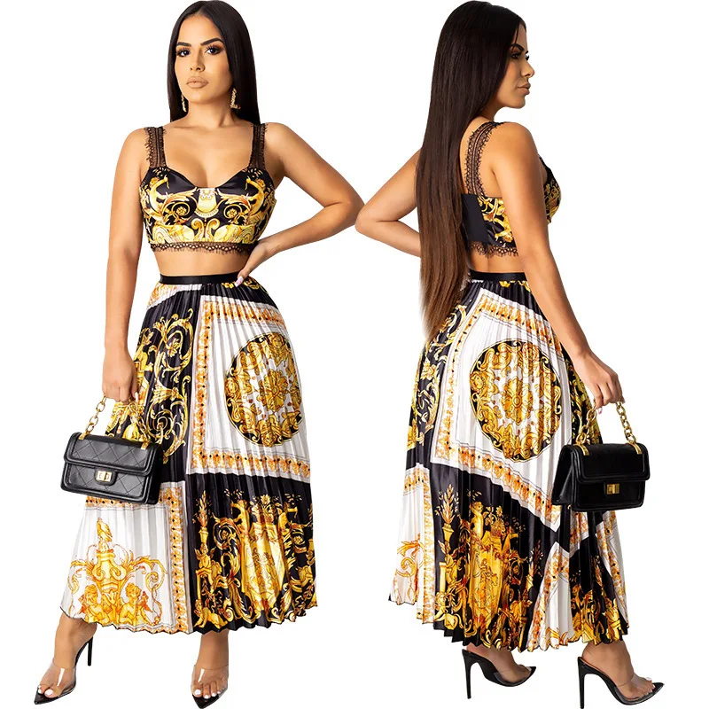 

Bohemian style High Waist Large Swing Front Tie Women Summer Maxi Skirt Sets