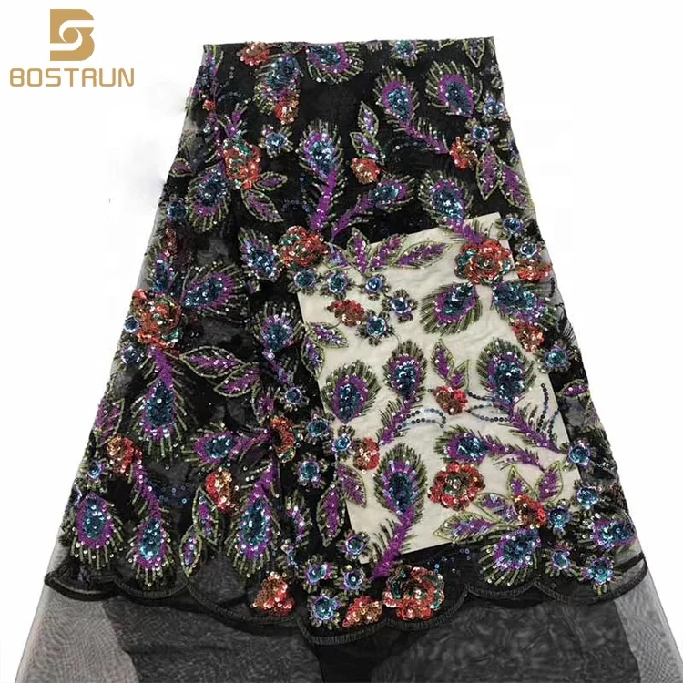 

FJ03 African lace heavy work embroidery 3D bump flower sequin jewelry fabric