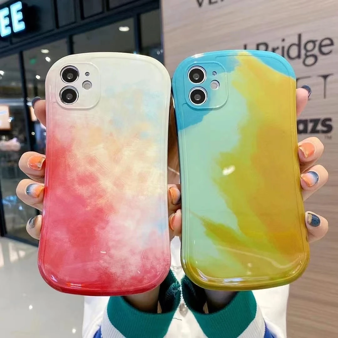 

Luxury Watercolor Gloss Soft Silicone Square Phone Case For iPhone 12 11 Pro Max Mini X XS XR 7 8 Plus SE 2020 Back Cover