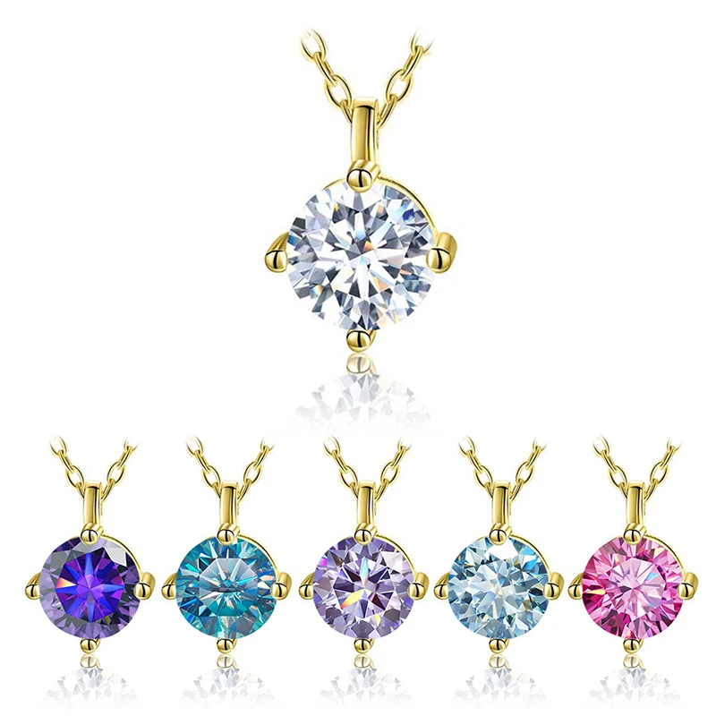 Luxury Diamond Women Jewelry VVS 2ct Colored iced cut round shape moissanite necklaces 925 sterling silver chains for Wedding