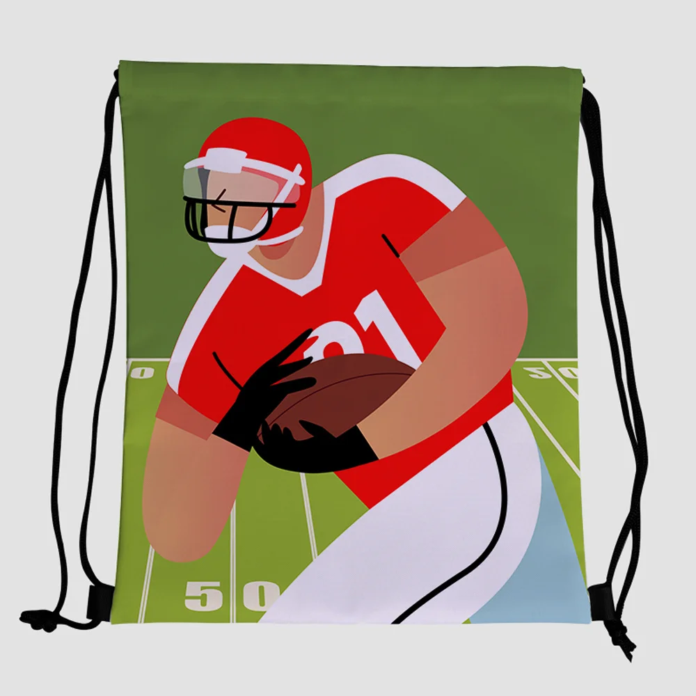 

2021 custom logo polyester drawstring backpack plastic football sport gym promotional eco friendly bag cheap string for men
