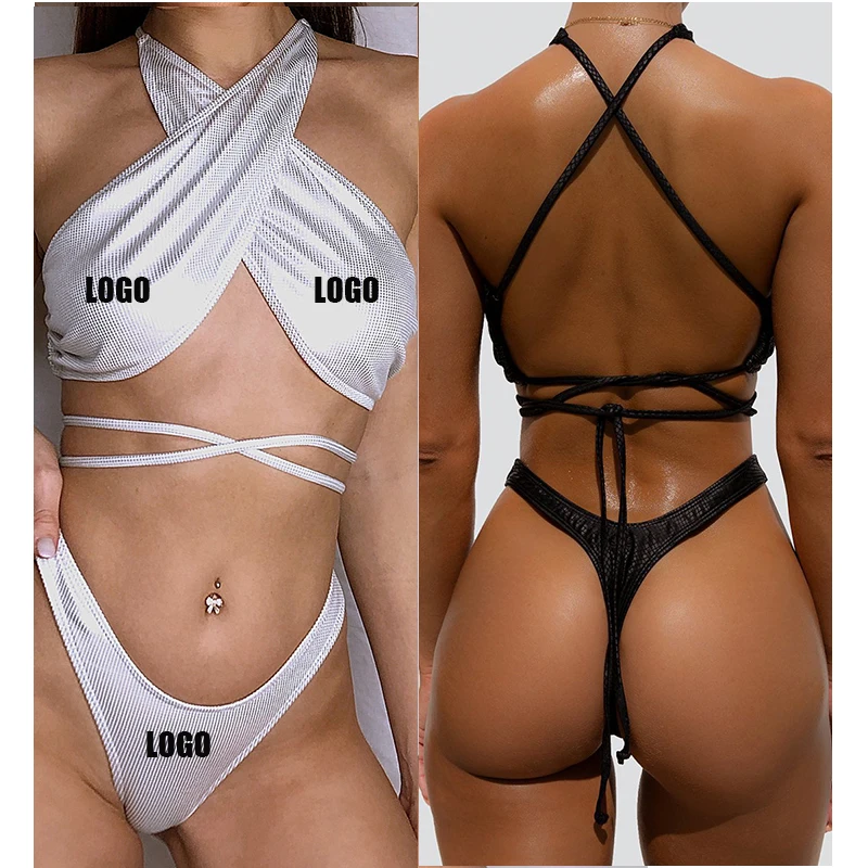 

Free shipping 2021 New Style Sexy Women Bikini Set Swimsuit Solid color leather swimsuit Bind the swimsuit