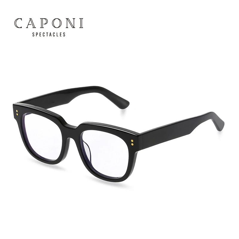 

CAPONI 2020 New Fashion Big Square Black Optical Frame Anti Glare Classic Retro Men Decoration TR90 Rivet Fashion Glasses