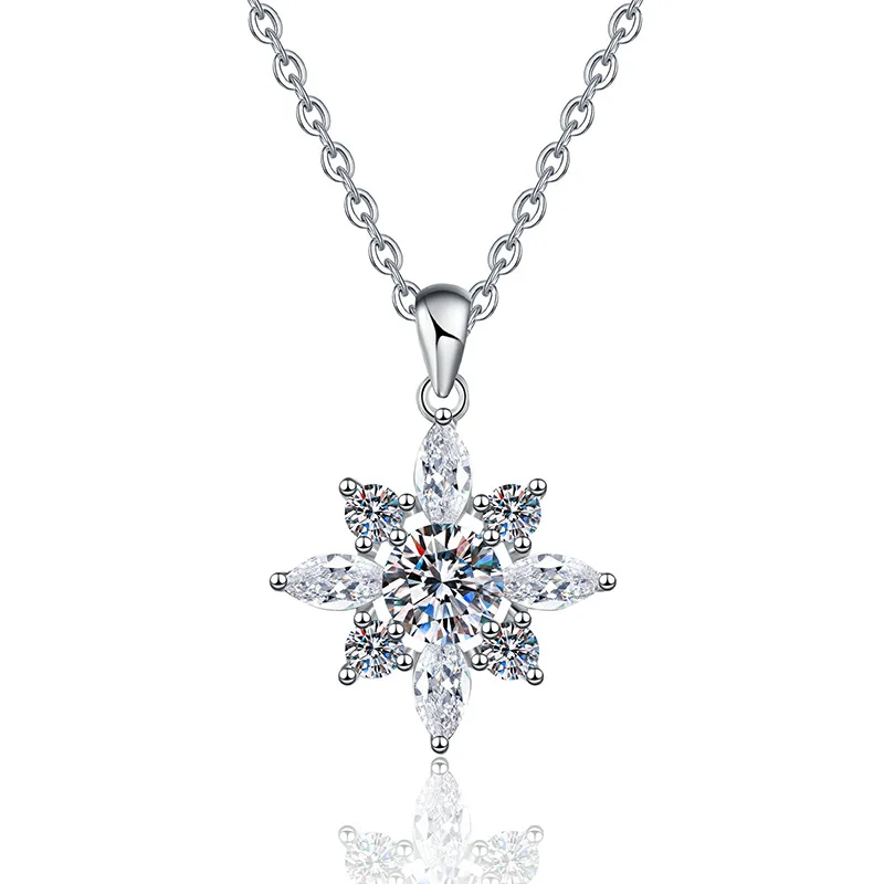 S925 Sterling Silver Premium Moissanite Necklace Classic Style Silver Plated for Gift or Engagement