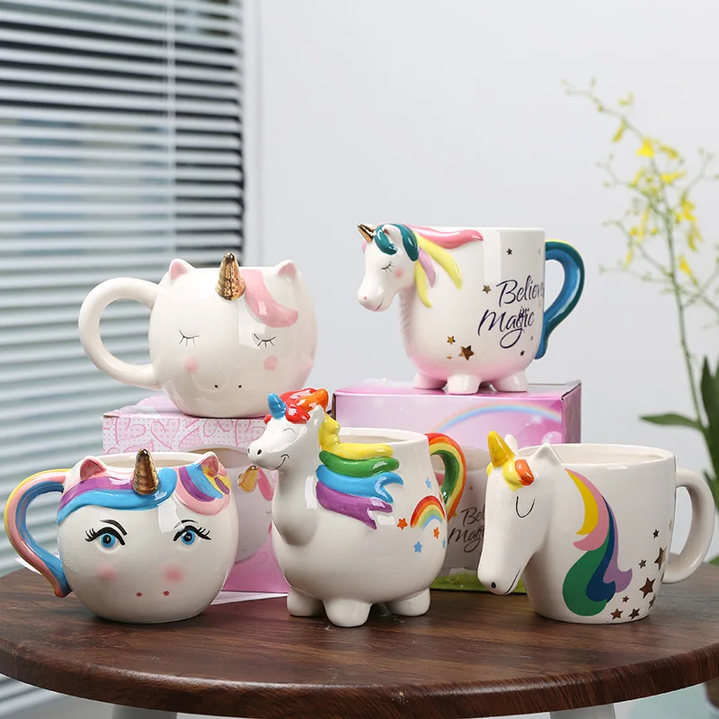 

Amazon Aliexpress Hot Sale Cartoon 3D Ceramic animal Unicorn Christmas Gifts Mug Coffee Breakfast Milk Cup Festival family Set