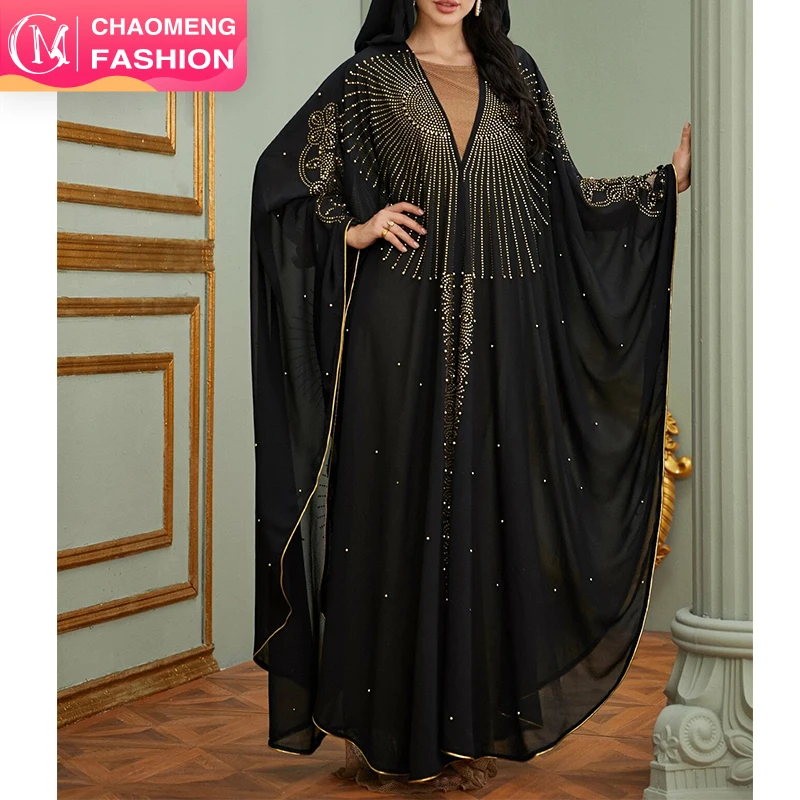 

2258#Eid High Quality Rhinestone With Hat Muslim Clothing Women Maxi Long Dress Dubai Abaya, Blue/black/navy/green/maroon/customized