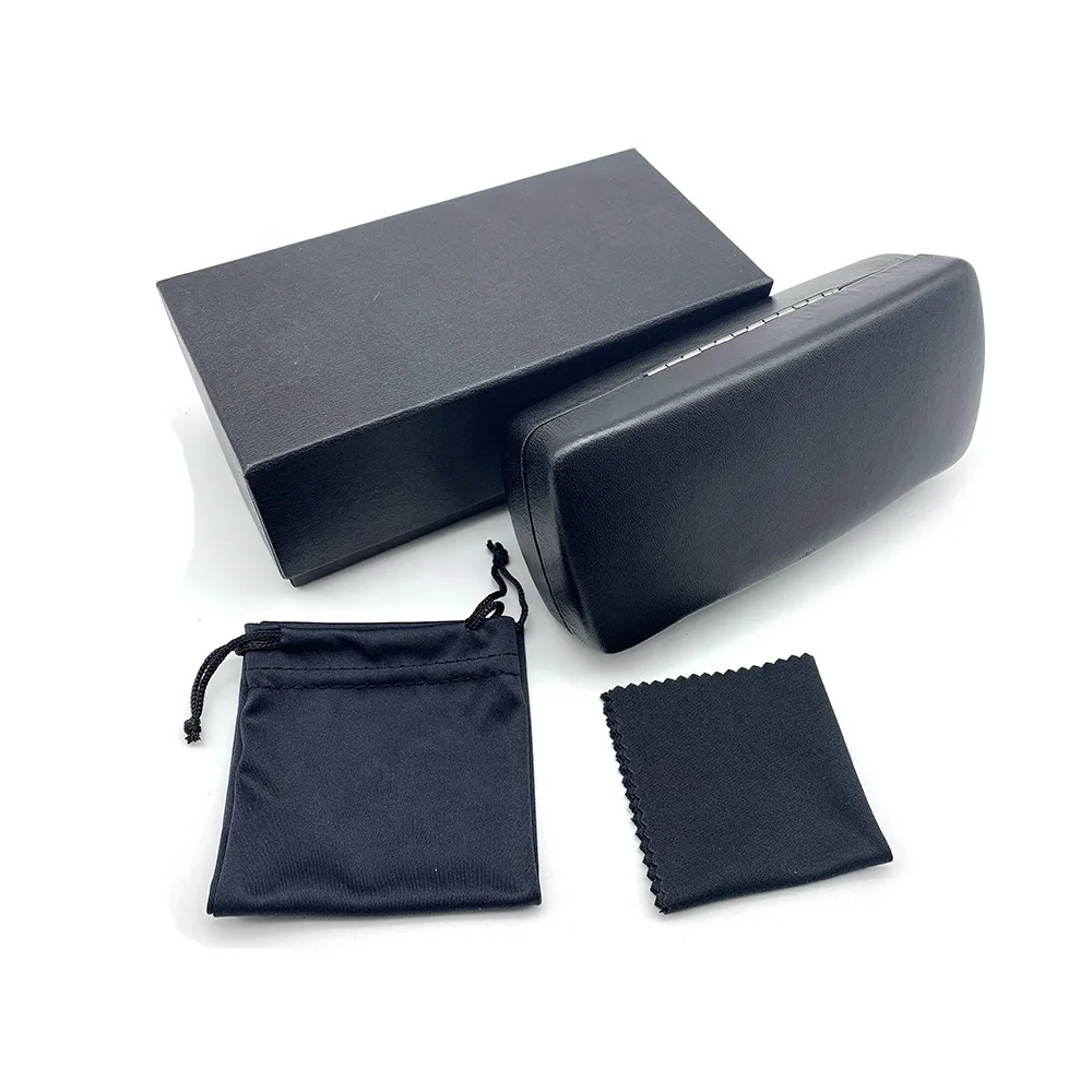 

luxury classic black custom hinged boxes eyeglasses iron packaging with logo bags cloth set sunglasses case