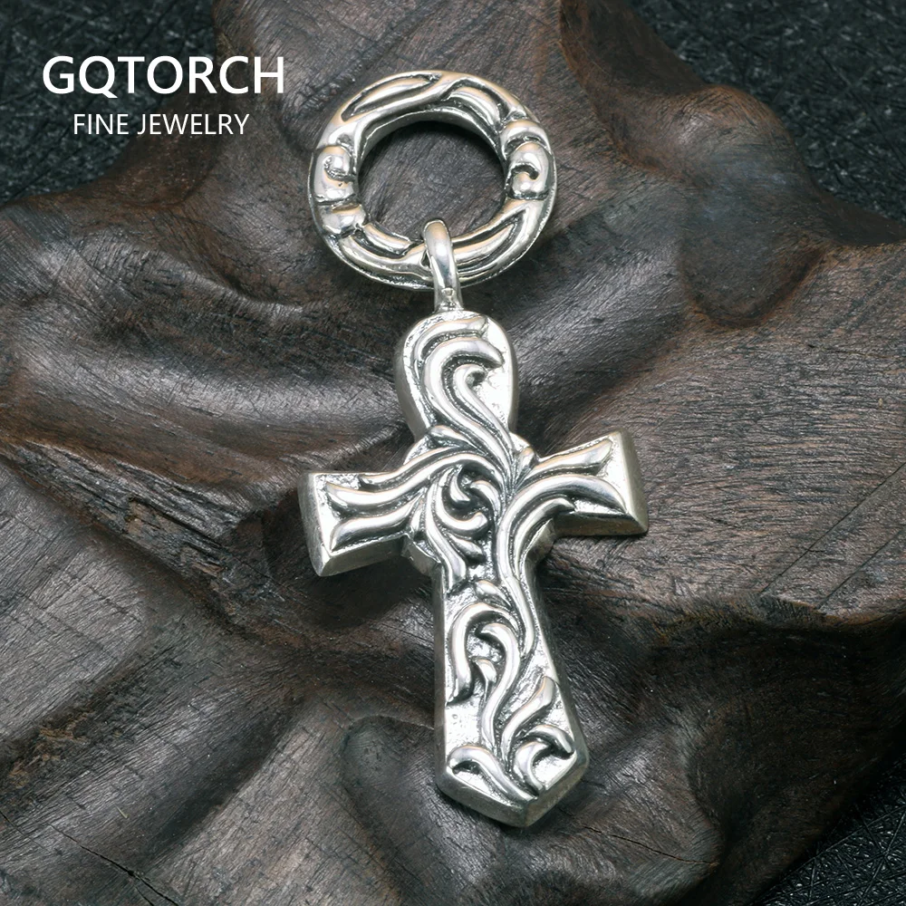 

925 Sterling Silver Cross Pendant For Men And Women Gothic Flower Engraved Large Hole Christian Jewelry