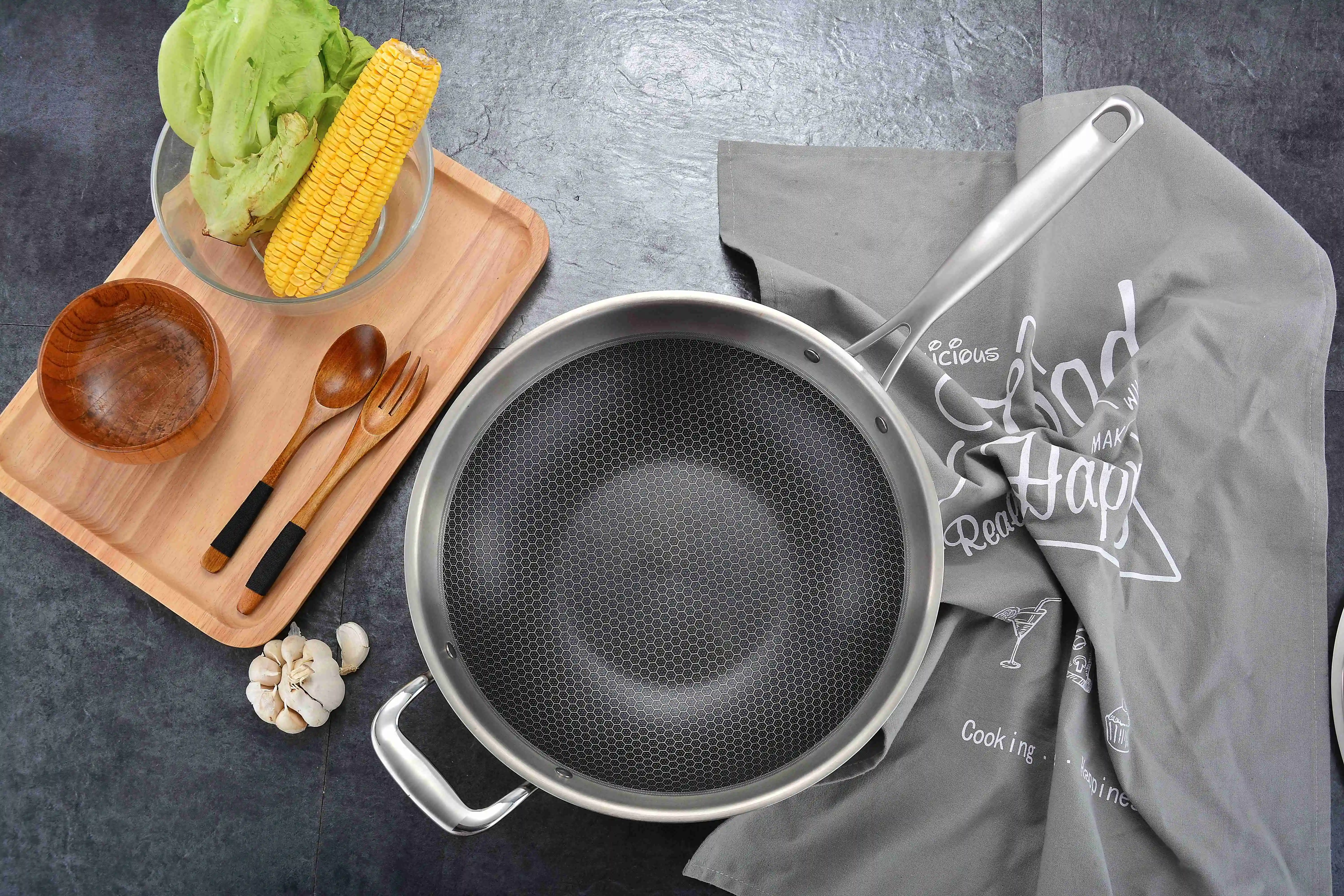 HEXCLAD PAN HYBRID Stainless Steel/Non-Stick Tri-Ply 12-inch Wok LOOK READ  ALL $50.00 - PicClick