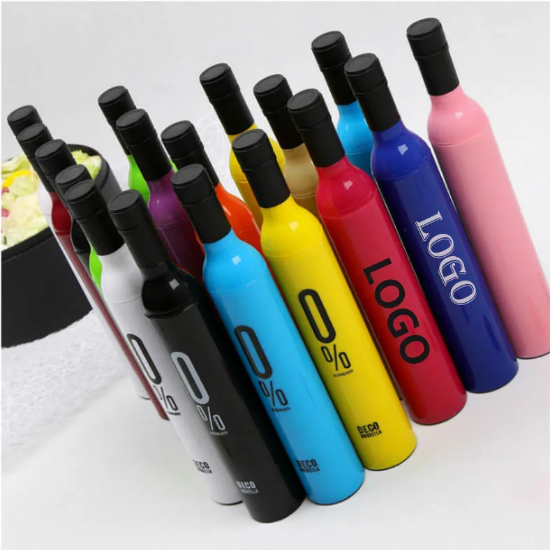 

Custom Printing Business Gift Sunshade Travel Rainy Sunny 3 Folding Umbrellas With Logo Foldable Wine Bottle Umbrella, Multi colour