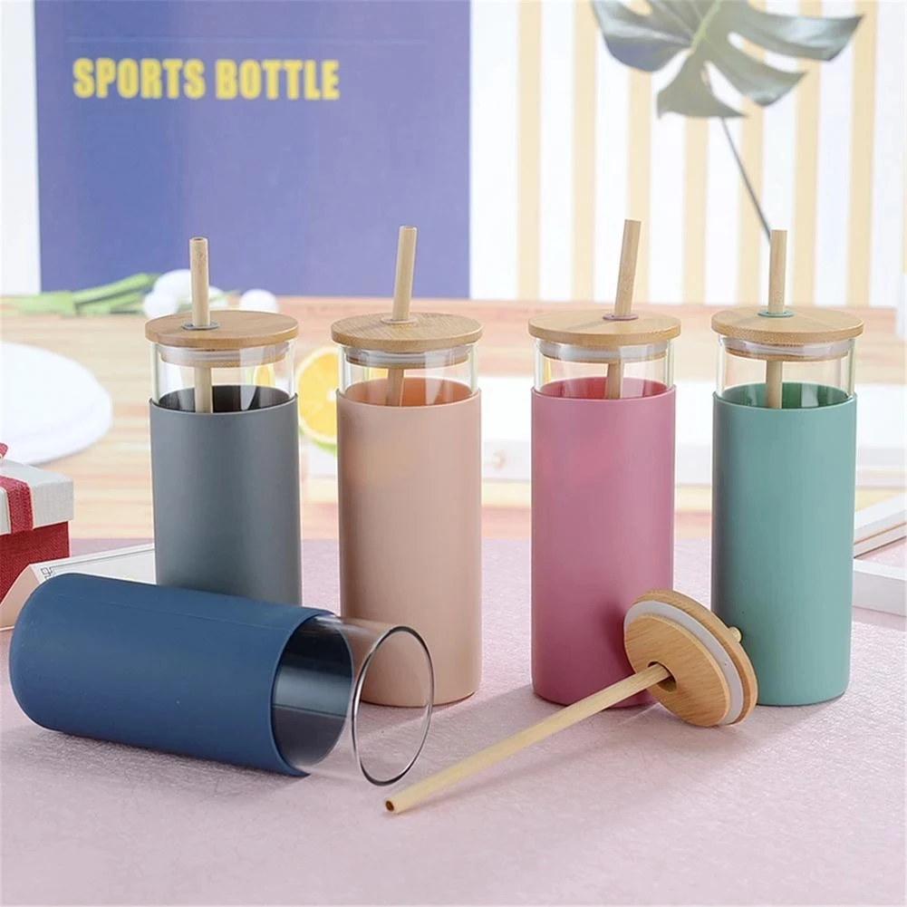 

Amazon Best Seller 24oz Glass Tumbler Glass Water Bottle Straw Silicone Protective Sleeve Bamboo Lid BPA Free Portable Gift Cup