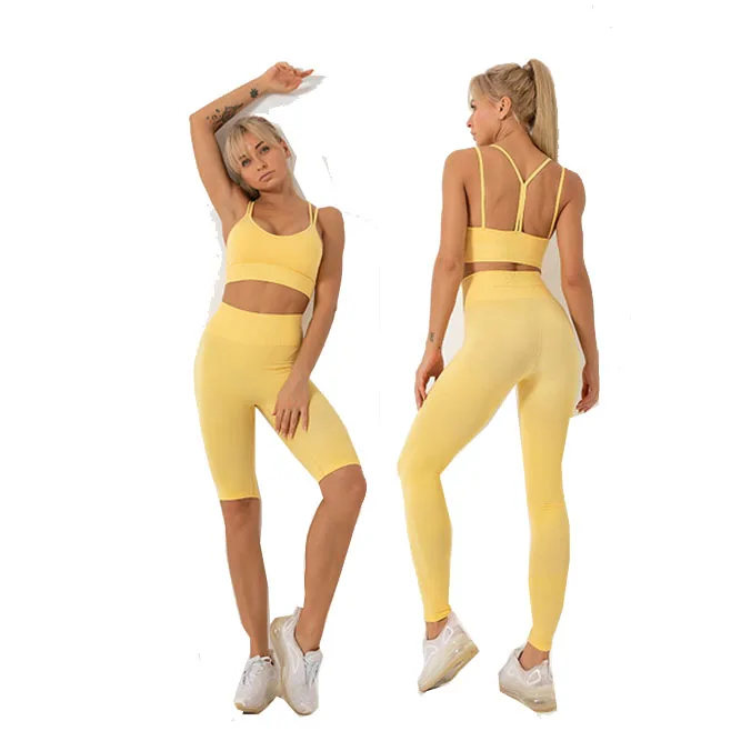 

China gold supplier seamless double straps tops leggings women sports sets breathable quick dry workout sets