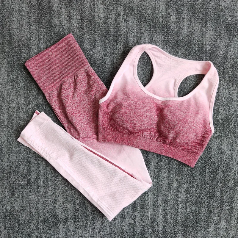 

Factory Wholesale Price High Quality Women Yoga Gradient Activewear Fitness Bra and Legging Sets, 4colors