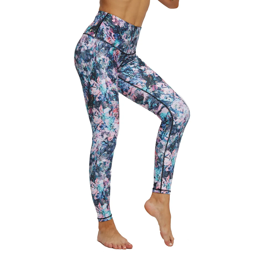 

Ladies High Waist Yoga Pants Flower Printed Run Workout Leggings