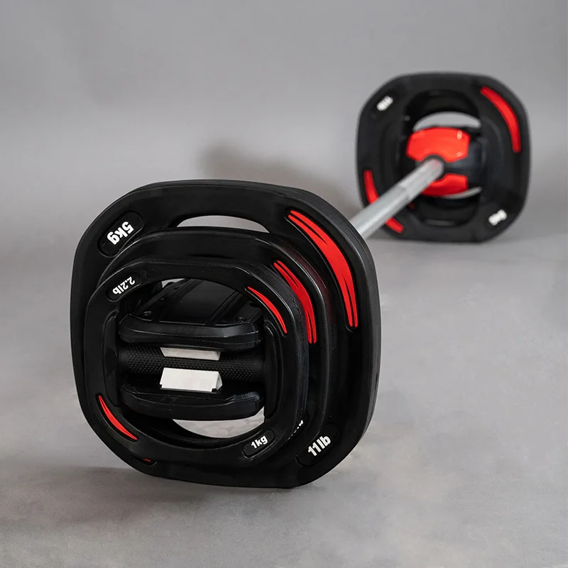 

LCFC Wholesale 20kg home gym durable anti slip Rubber& TPU black weight loss barbell set