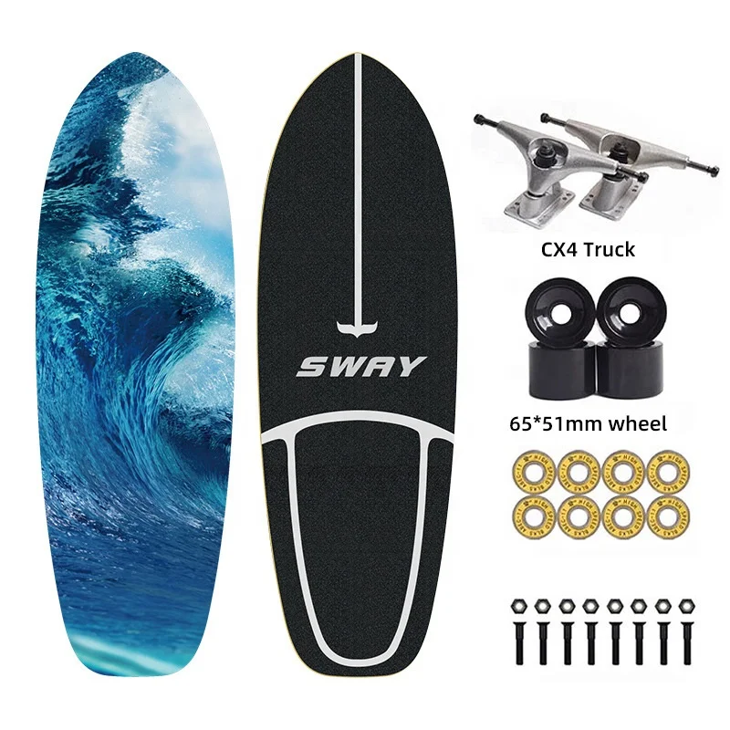 

Dropshipping Amazon Best Seller Custom 30 inch Longboard Land Surf Skateboard in Stock, Black