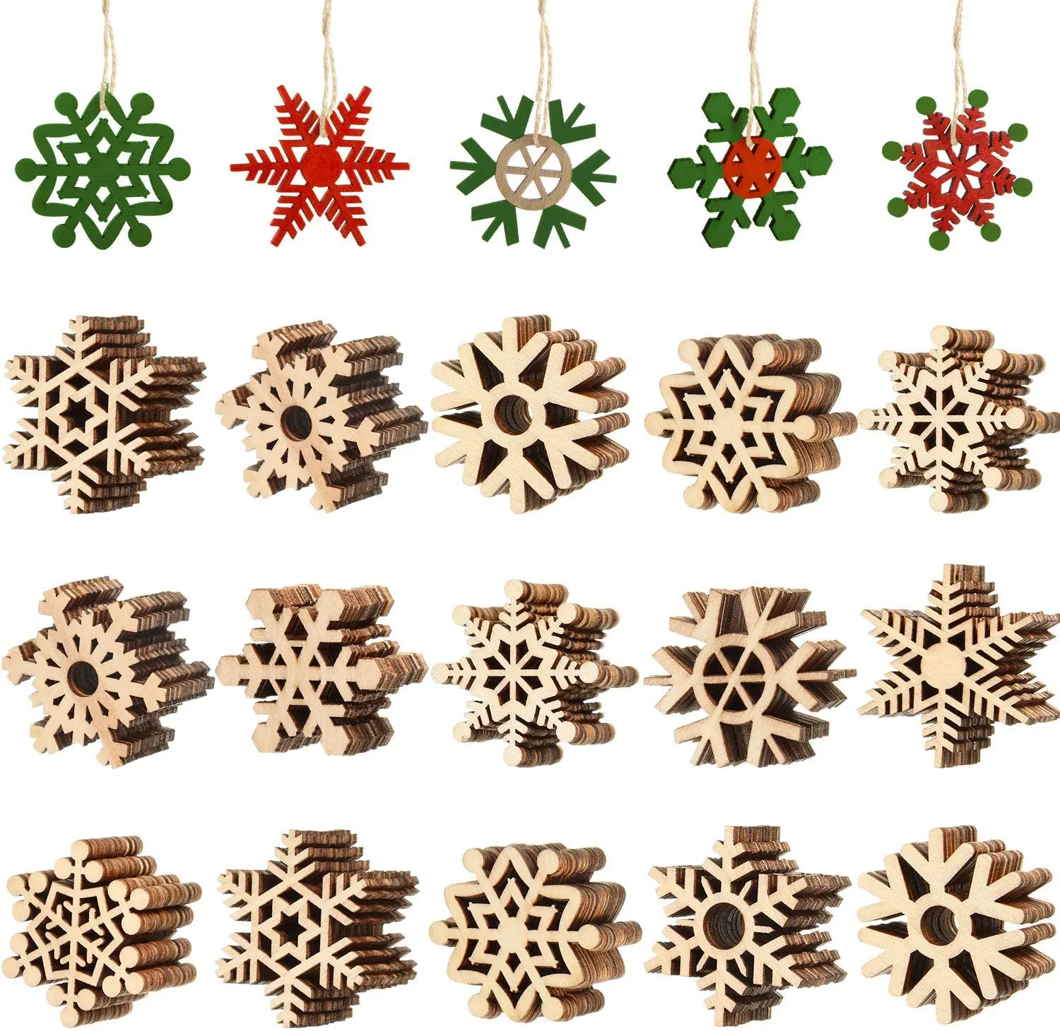 

Christmas Wooden Snowflake Hollowed Snowflakes Embellishments Christmas Tree Hanging Ornaments with Cord, Customized color