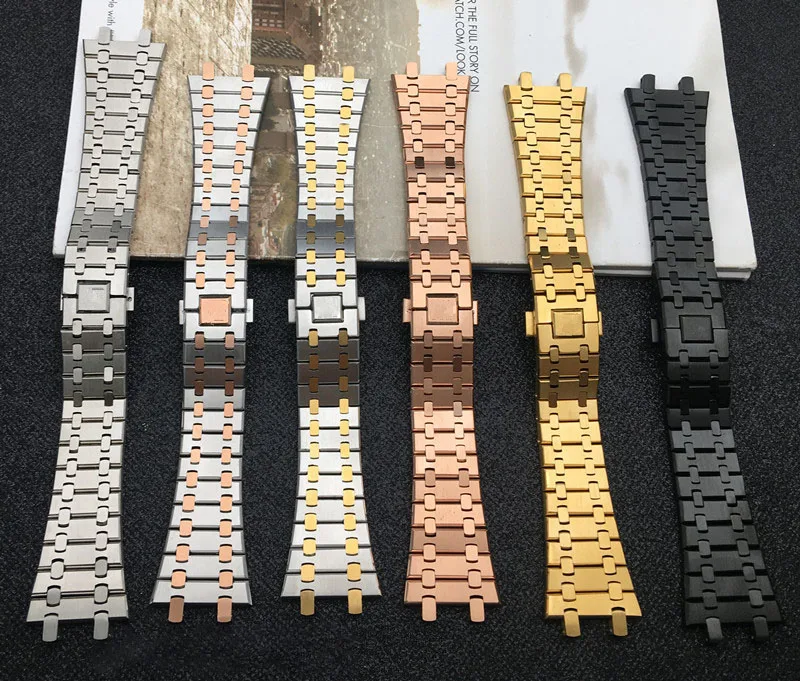 

26mm Watch Accessories Men women Full Stainless Steel Watch Band Bracelet For AP apple watch band strap folding buckle, 6 colors for options