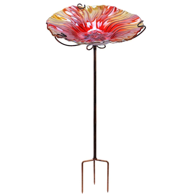 

26 Inch Height Glass Birdbath Birdfeeder Metal Stake Bird Baths