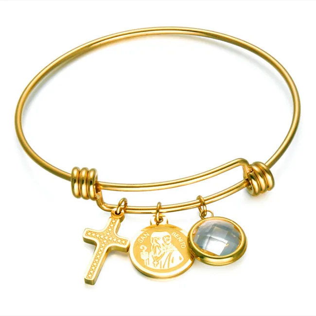 

Stainless Steel Saint Benedict Holy Brand Cross Titanium Men's Catholic Bracelets & Bangles