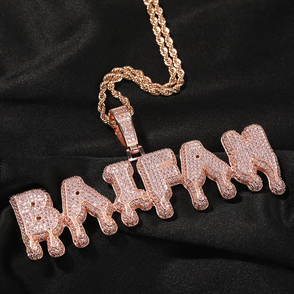 

Iced Out Personalized Custom Necklace Name Crystal Diamond Fashion Jewelry Hip Hop Men Cuban Link Chain Pendant, Gold sliver rose gold ome